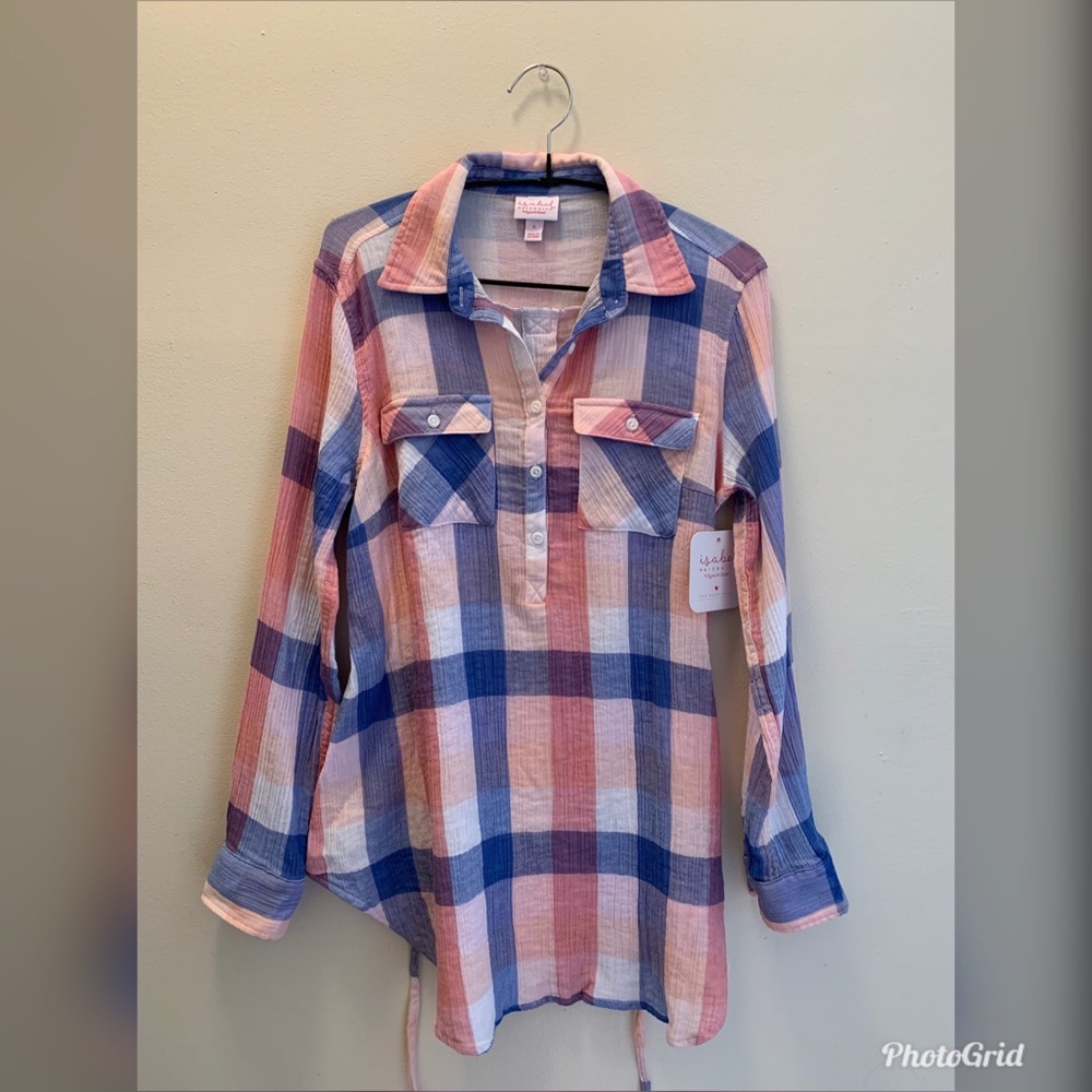 Isabel Maternity Plaid Cinched Blouse